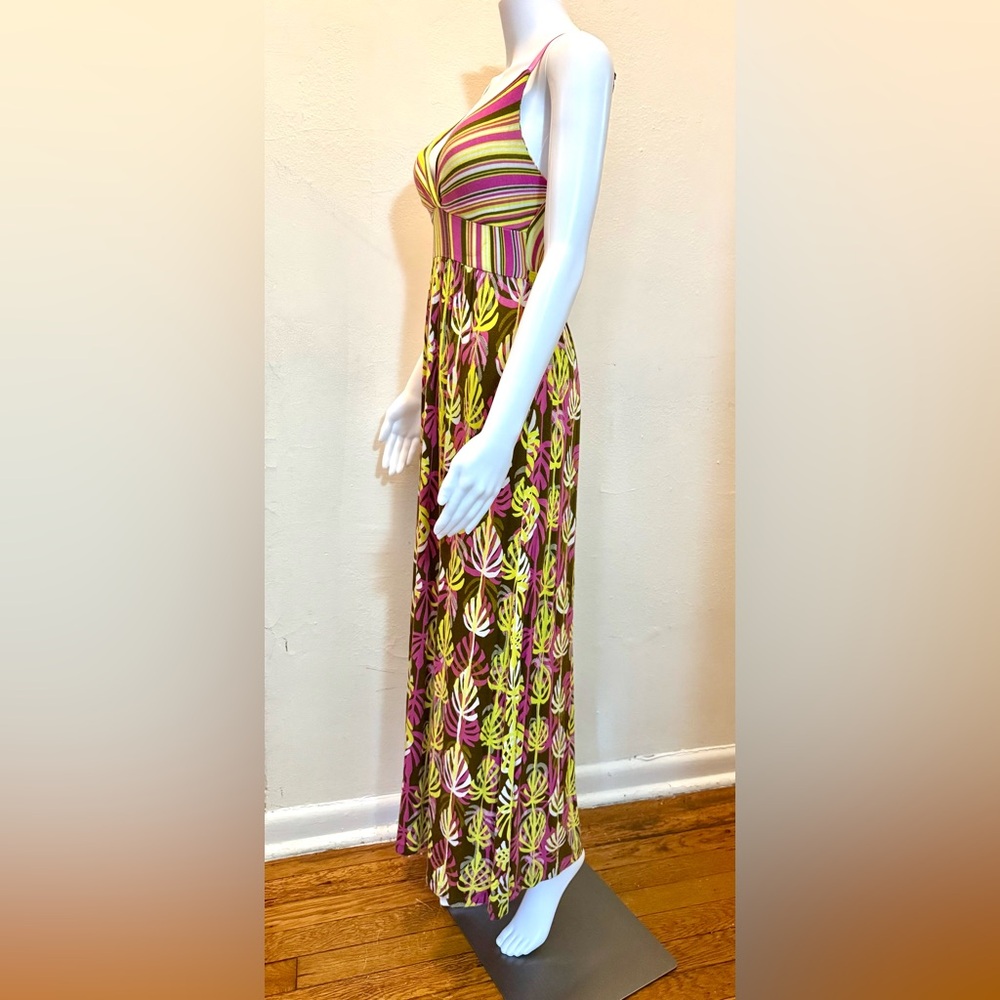 Multicolor Striped & Leaf Print Maxi Dress – Size S, by Planet Gold - Picture 9 of 10